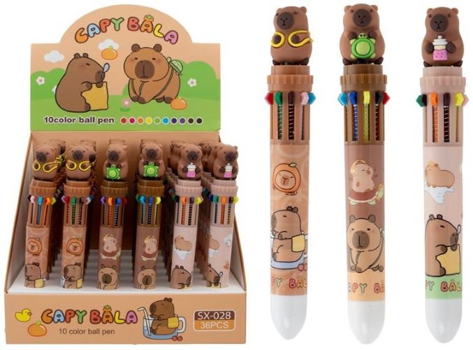 CAPIBARA – Penna a sfera 10 colori 15cm 3 assortiti in espo da 36pz…x36…x1296